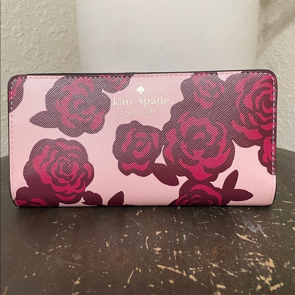 kate spade Pink and Burgundy Wallet roses print